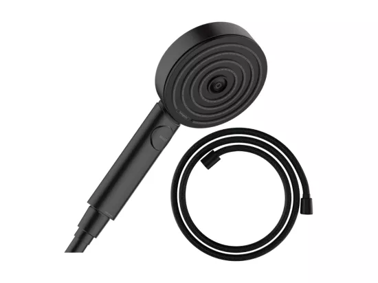 Pommeau de douche HANSGROHE Pulsify Select EcoSmart 105 3 jets Relaxation noir mat + flexible de douche HANSGROHE Designflex 200 cm noir mat