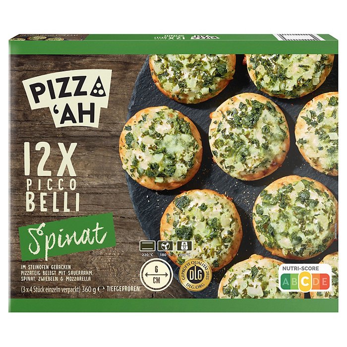 PIZZ‘AH Picco Belli 360 g, Spinat
