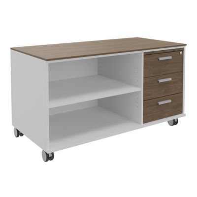 Console mobile KHEOPS - L120XP60XH66 cm - 3 tiroirs - structure blanc perle - finition imitation noyer