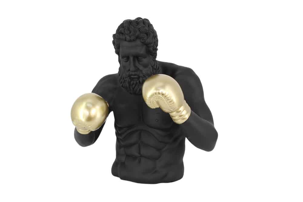 Einzigartige Statue BOXER 50cm schwarz gold handmade Skulptur Deko-Figur