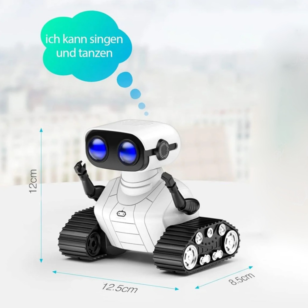 (12x12.5cm) Ferngesteuerter Spiel Roboter Kinder Spielzeug Robot mit LED Augen / Sound Effekten (B09LYQ31T4) - Weiss