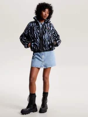Jaqueta Sherpa acolchoada com estampa de zebra