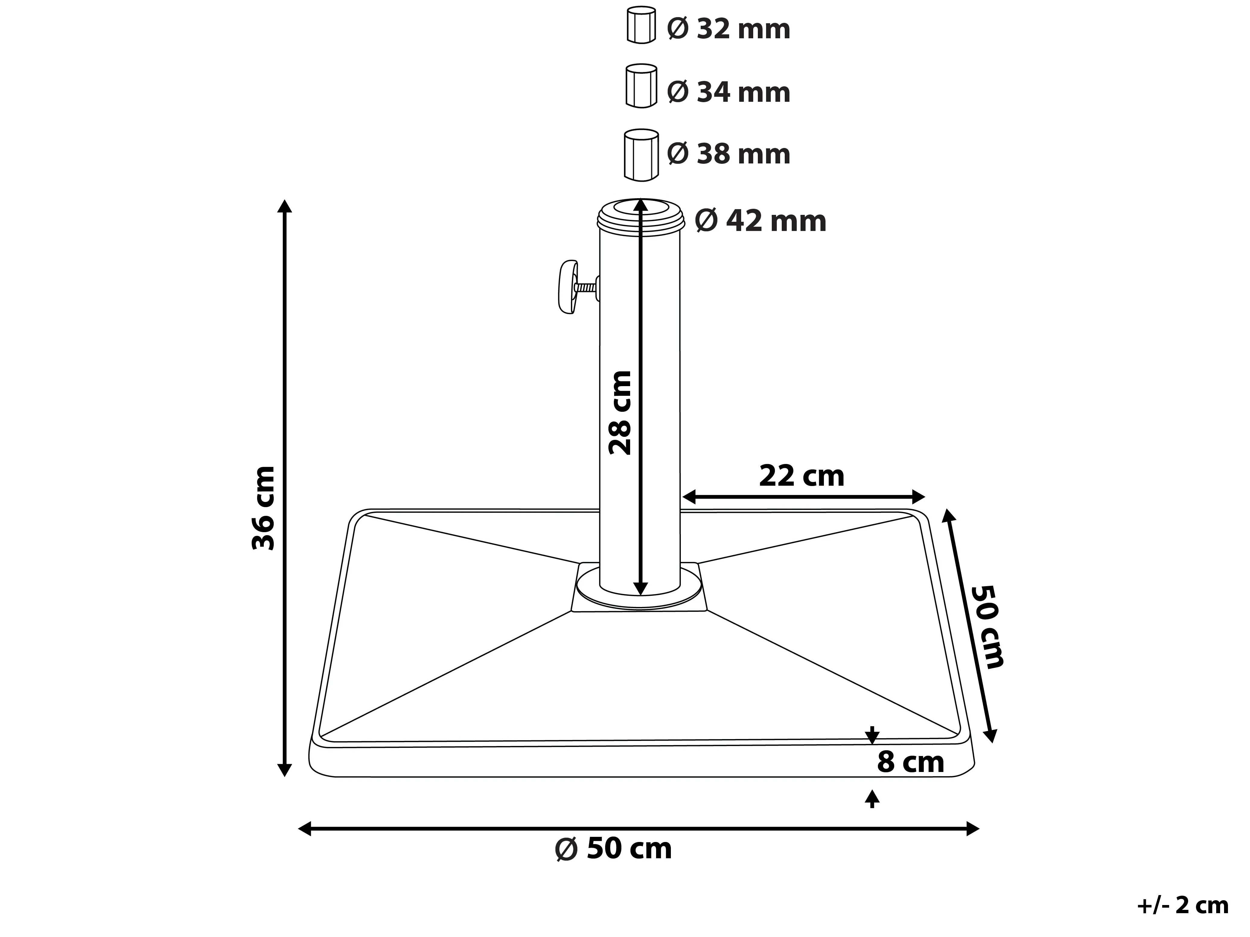 Parasolvoet CERVO Zwart Vierkant 25 kg
