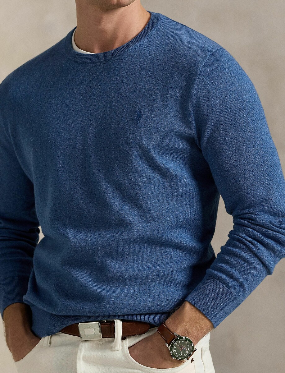 POLO RALPH LAUREN<br>Suéter de mistura de algodão com gola redonda