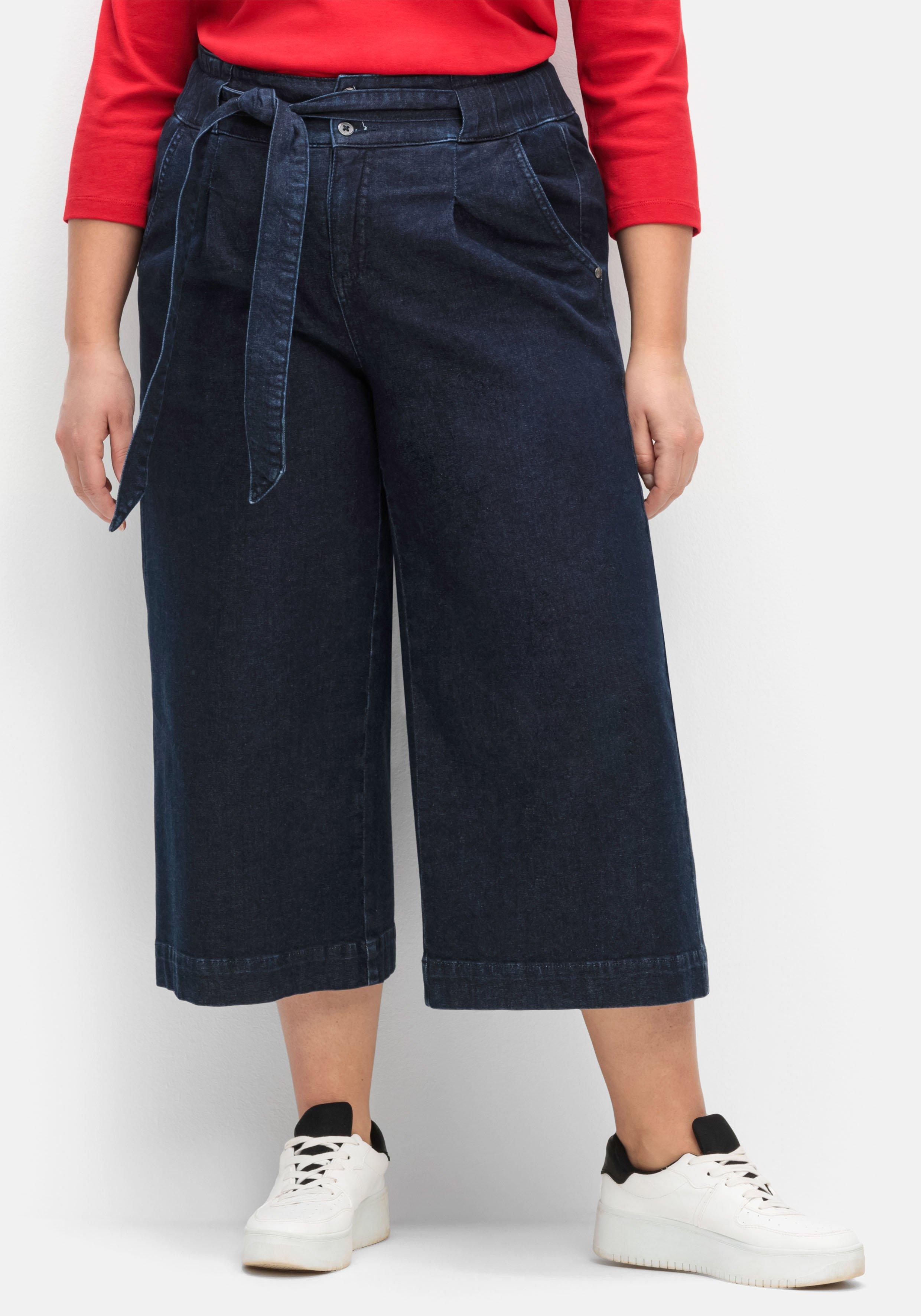 Jeans-Culotte mit High-Waist-Bund und Bindegürtel