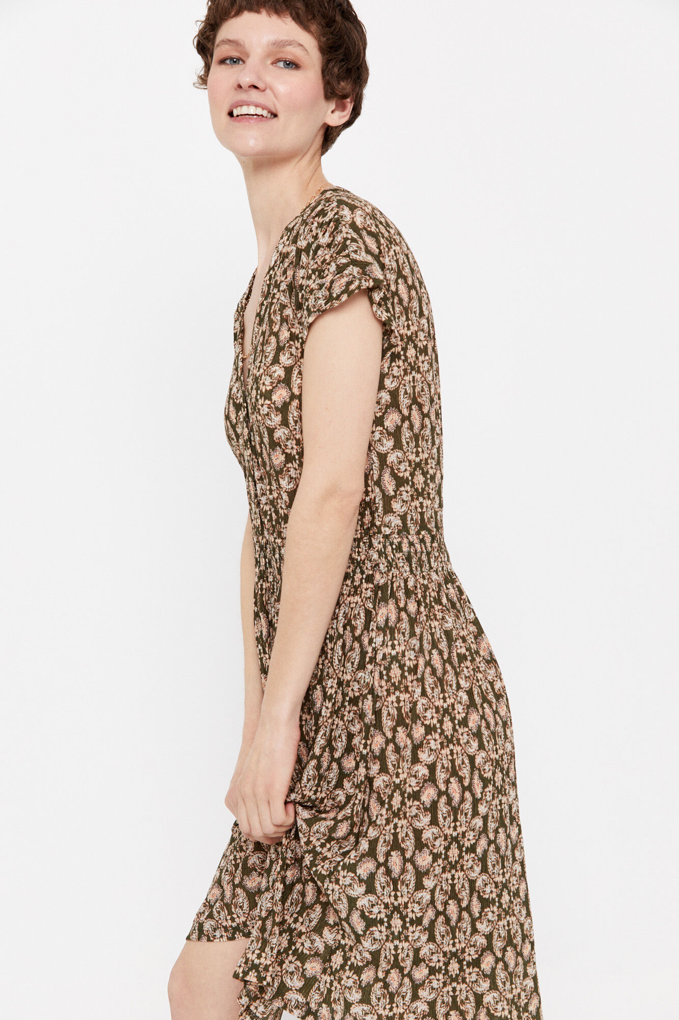 Vestido de malha plissado estampado - Estampa verde
