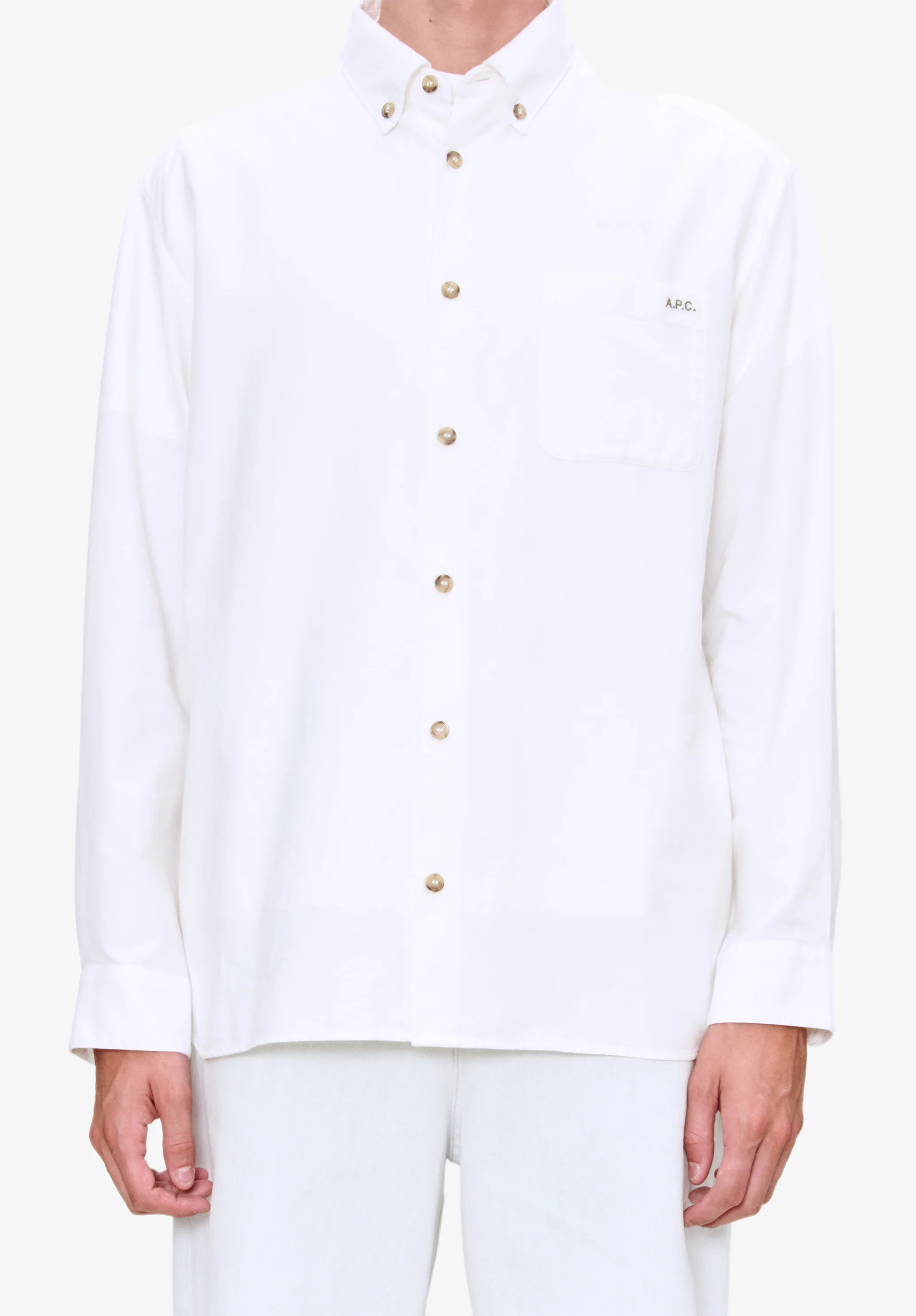 Chemise blanche à petit logo en coton bio - Blanc casse