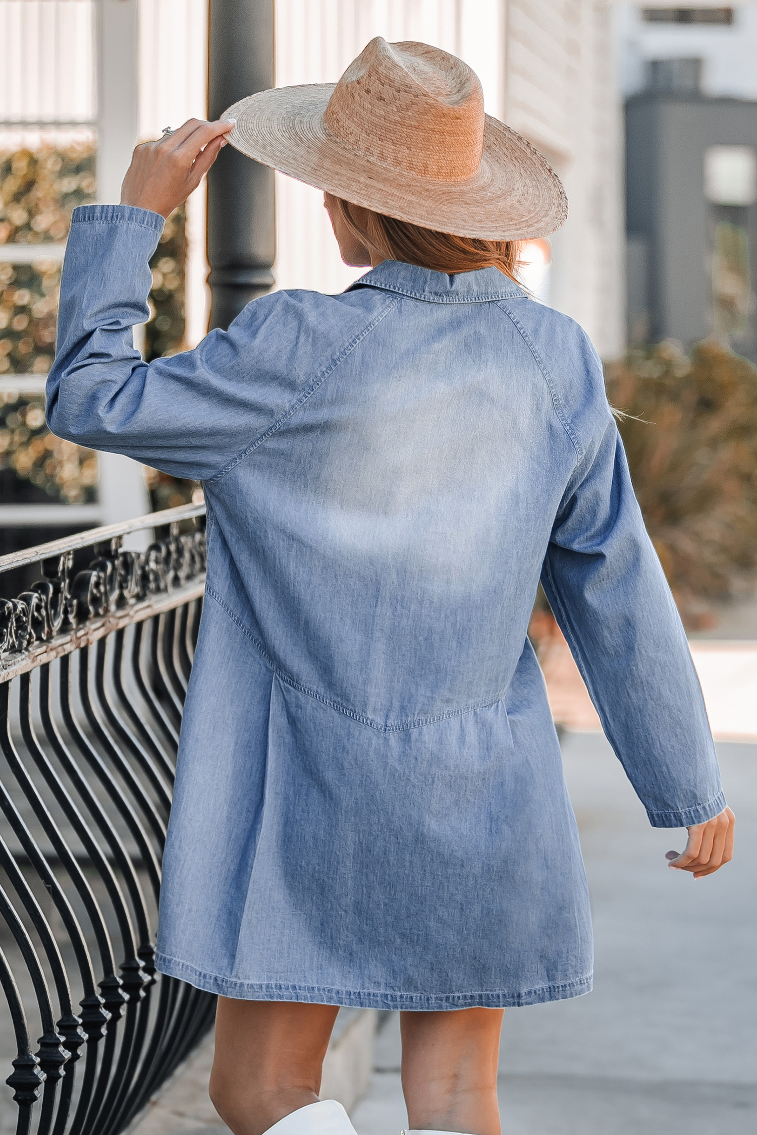 Robe mini en denim et pur coton à boutons