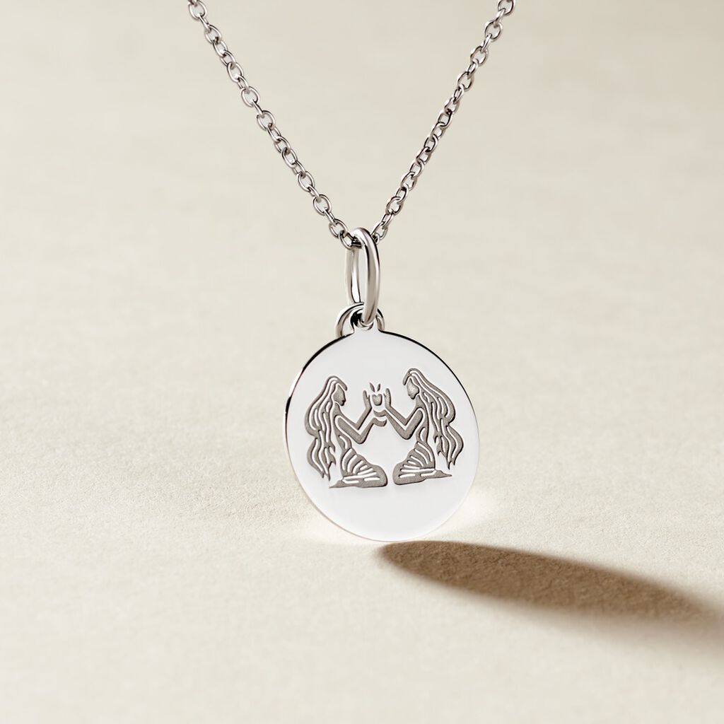 Pendentif Zodiaque Rond Argent Blanc
