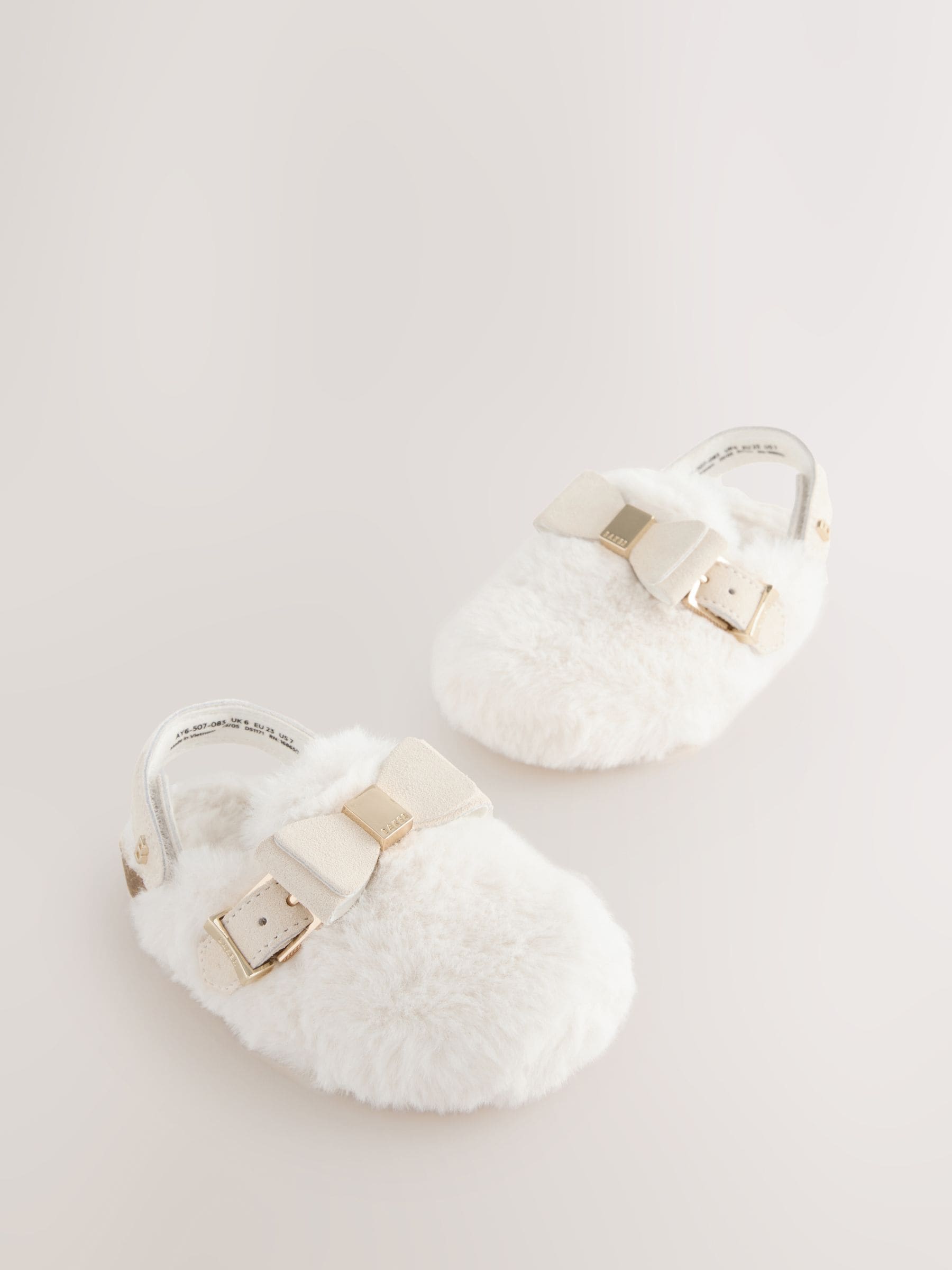 Neutral Faux Fur - Baker by Ted Baker Girls Sling Back Mule Clog Slippers