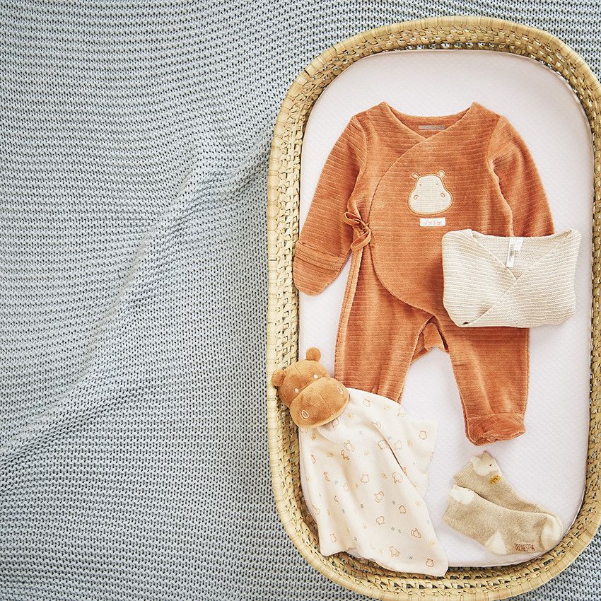 Doudou mouchoir hippopotame en velours pour bébé - Marron
