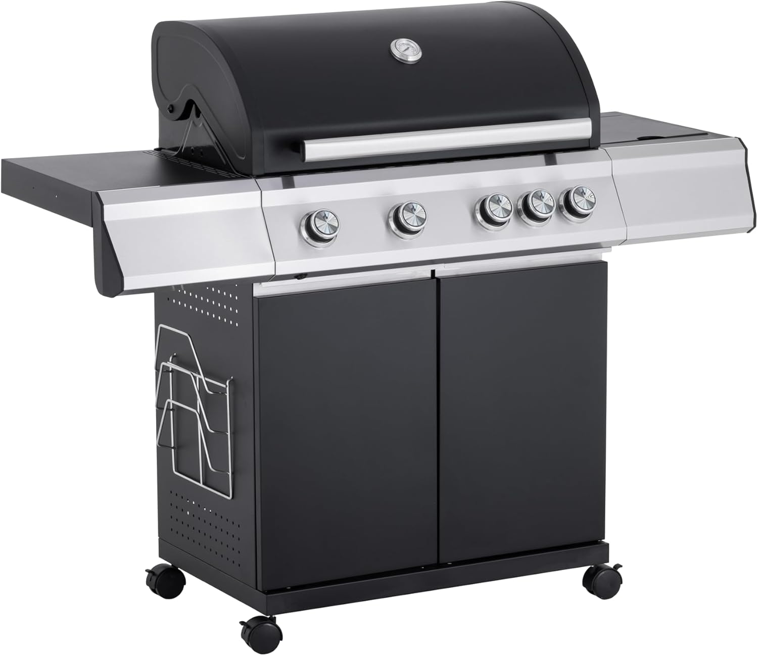 Tarrington House BBQ Gas-Grill PAXTON, 4-Brenner-Gasgrill mit Seitenbrenner, schwarz, Warmhaltegitter, 11kg Gasflasche für Outdoor, Balkon, Camping