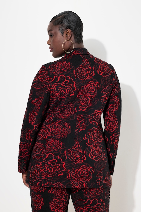 Jacquard-Jerseyblazer, Reverskragen, florales Design