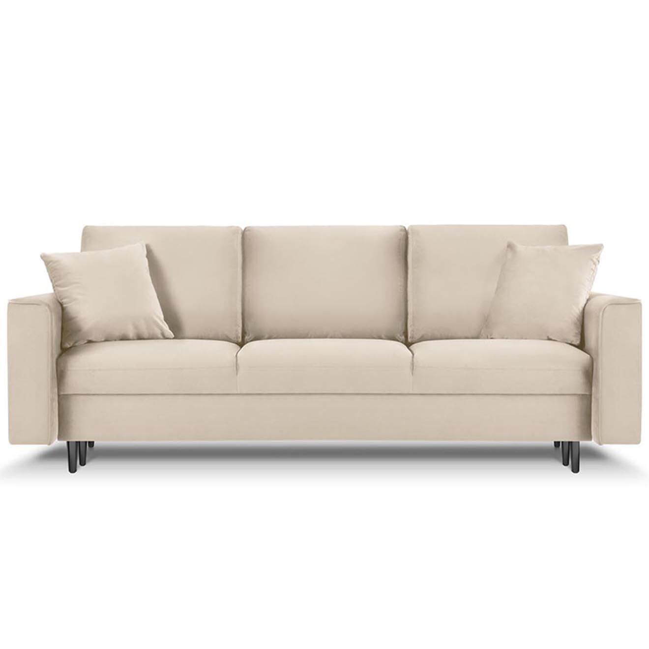 Mazzini Sofas Canapé Velours Convertible 3 places  avec Coffre Cartadera beige - 222x100x92 cm