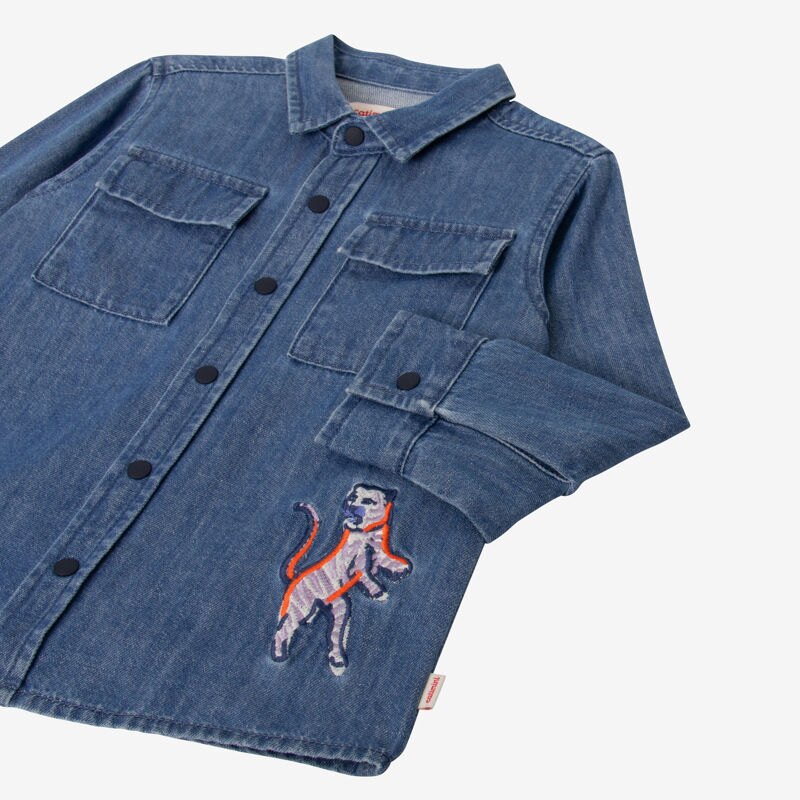 Chemise bébé garçon en jean brodée bleue Catimini Bleu