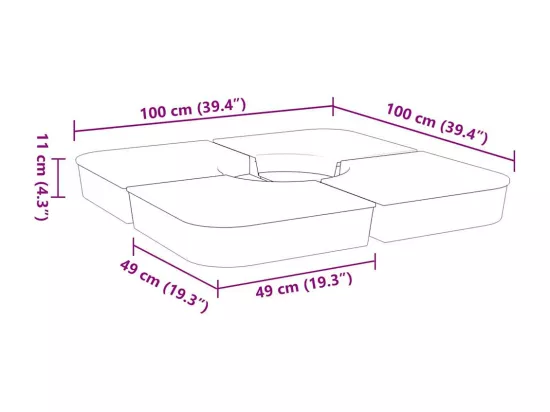 Ensemble de base de parasol pour parasols à pied croisé 4pcs PP