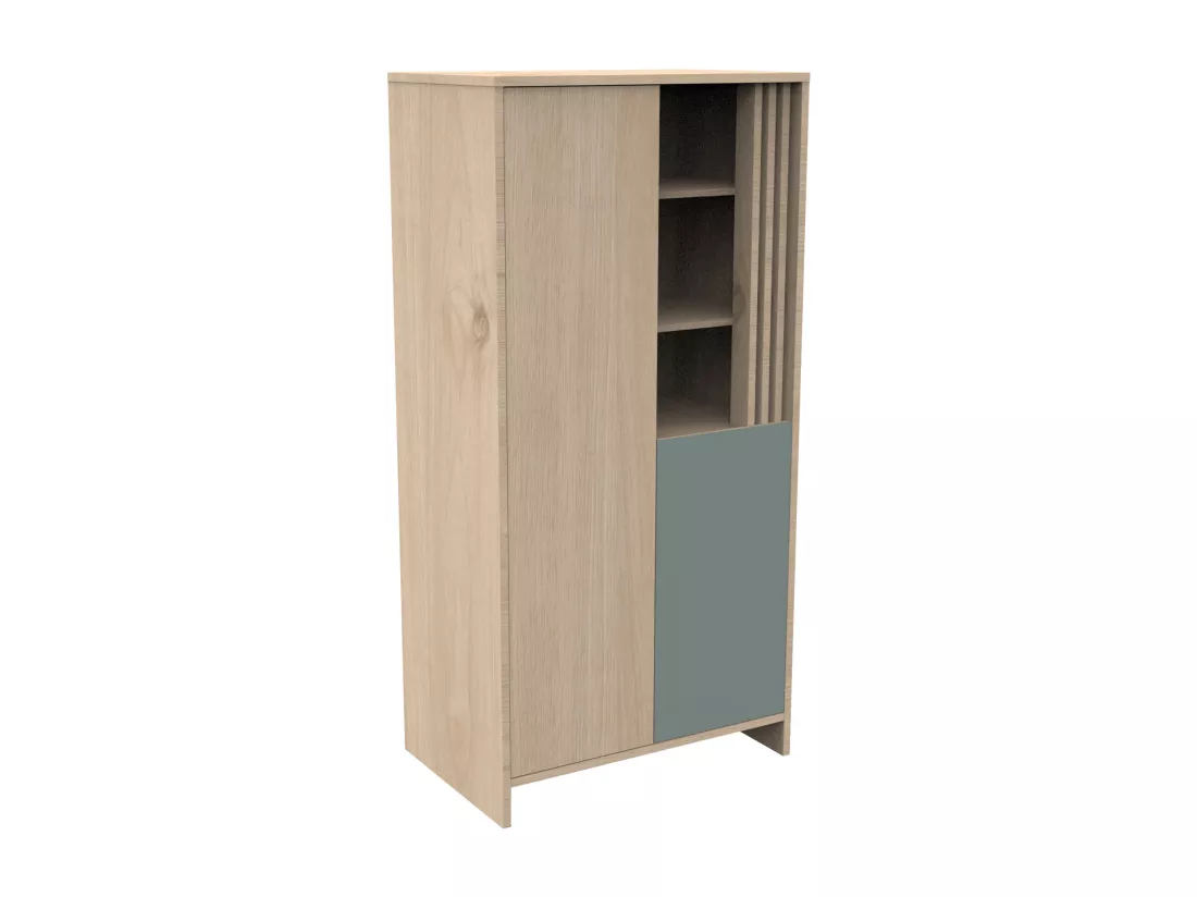 Armoire 2 portes et 1 niche avec claustra en bois décor chêne Suave