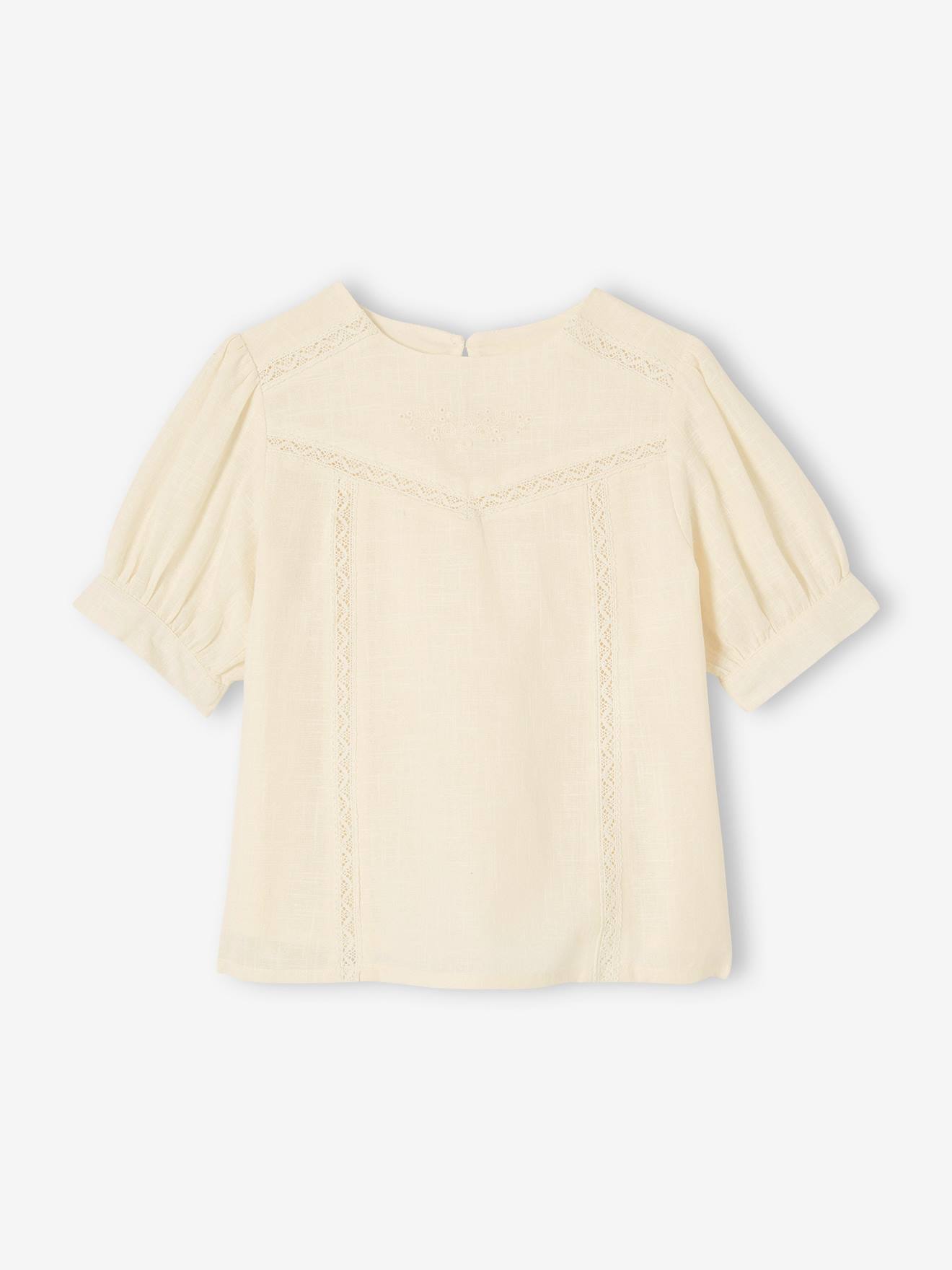 Blusa de renda com efeito linho cru para meninas