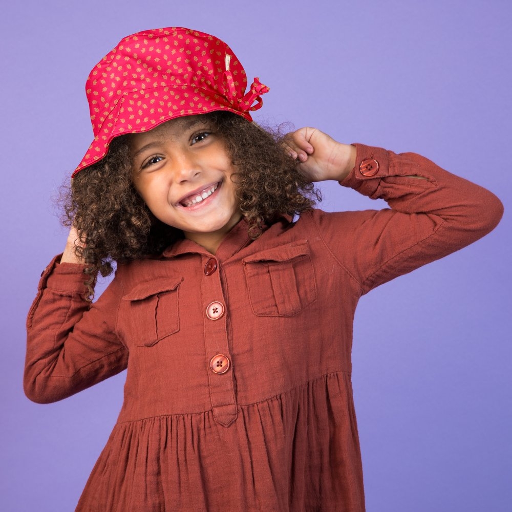 Chapeau Pluie Ajustable Enfant T2 Feuillage Or Rose