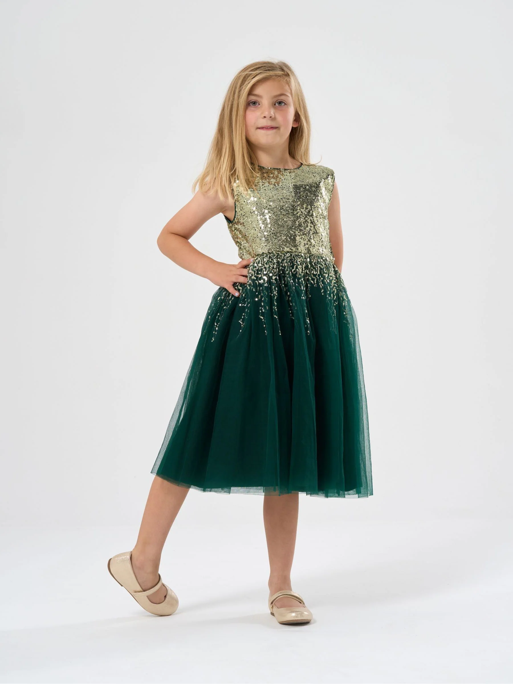 Miss Pailletten watervaljurk met faux fur bolero outfit set