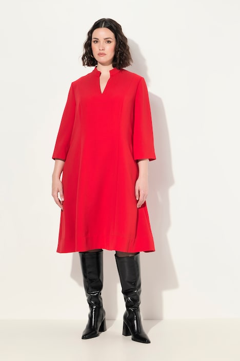 Midikleid, Stehkragen, V-Ausschnitt, 3/4-Arm, Taschen
