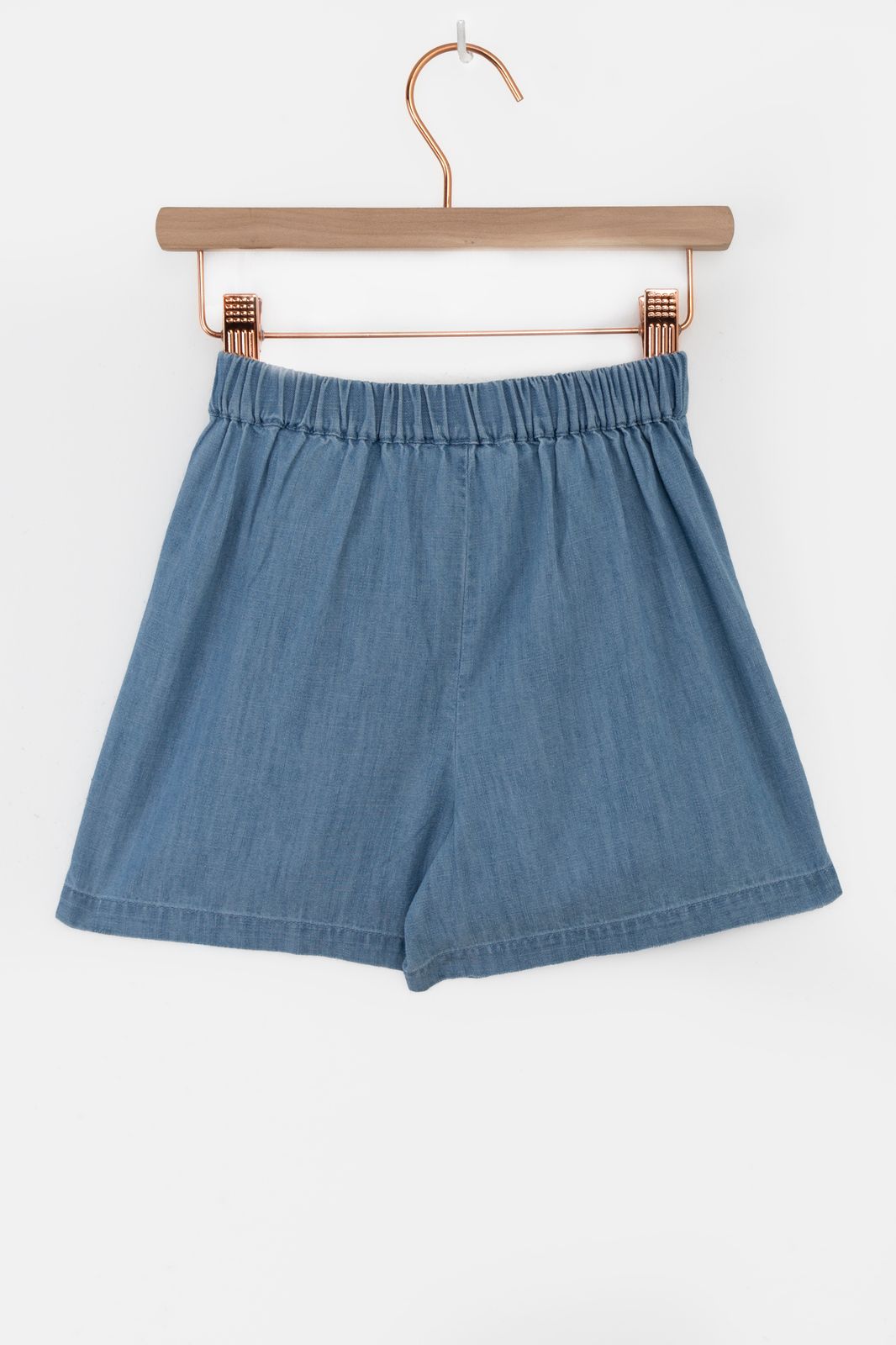 Denim ruffle shorts met overslag