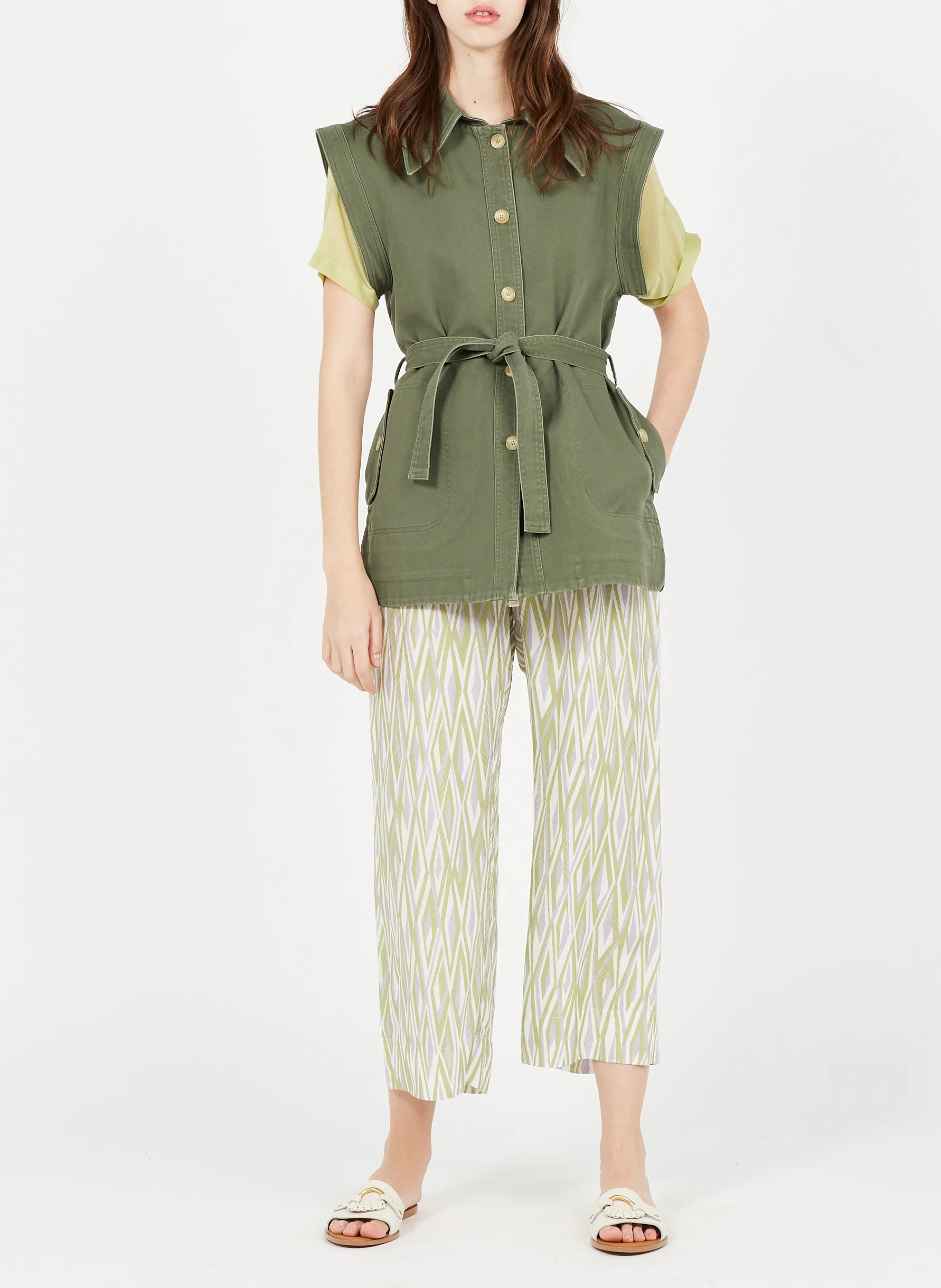 PUMP - Veste col classique sans manche en coton | Kaki
