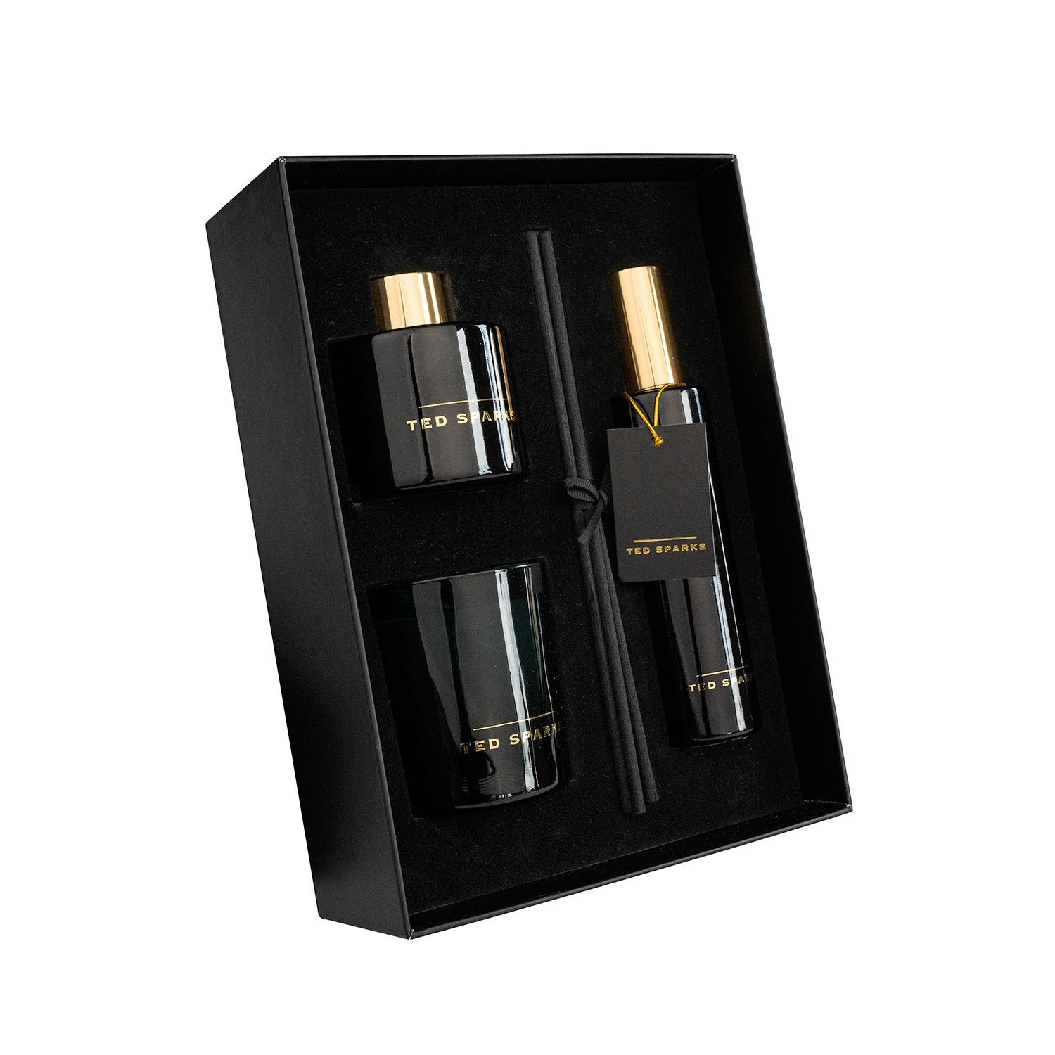 Ted Sparks Kaars, Geurstokjes & Roomspray Gift Set L - Bamboo & Peony