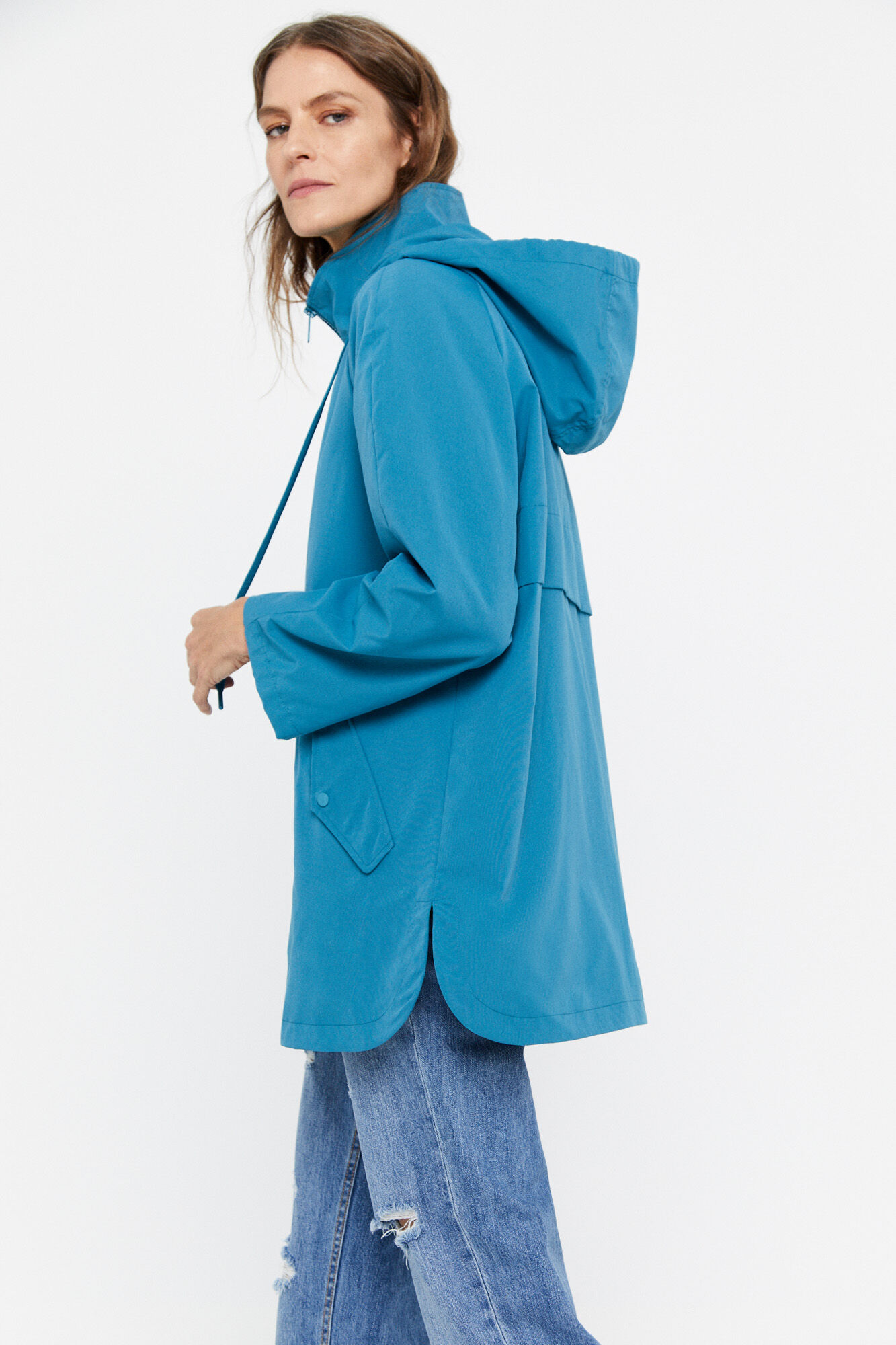 Parka curta repelente à água - Turquesa