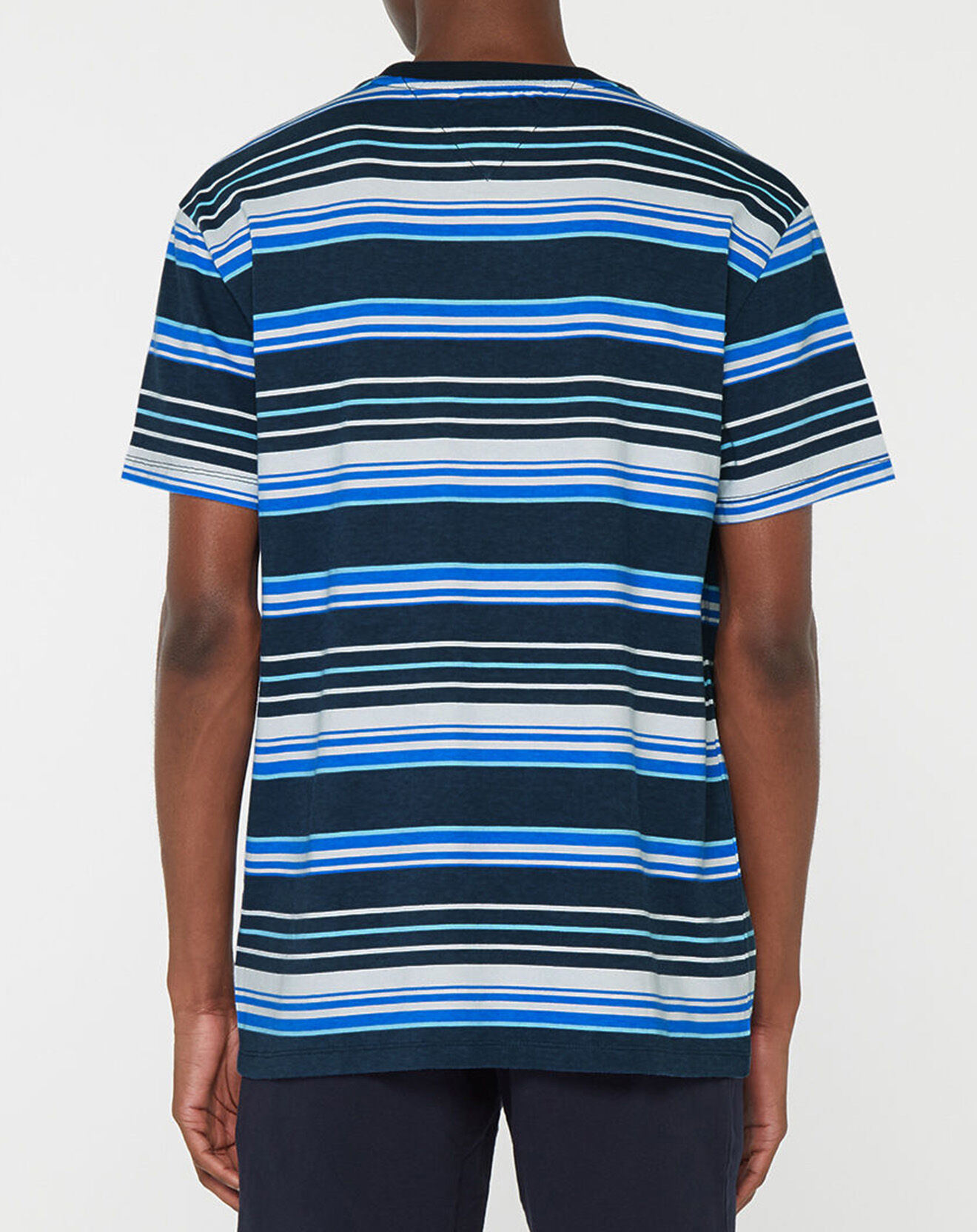 Tommy Jeans T-Shirt 100% Coton Bio Logo à rayures bleu/blanc