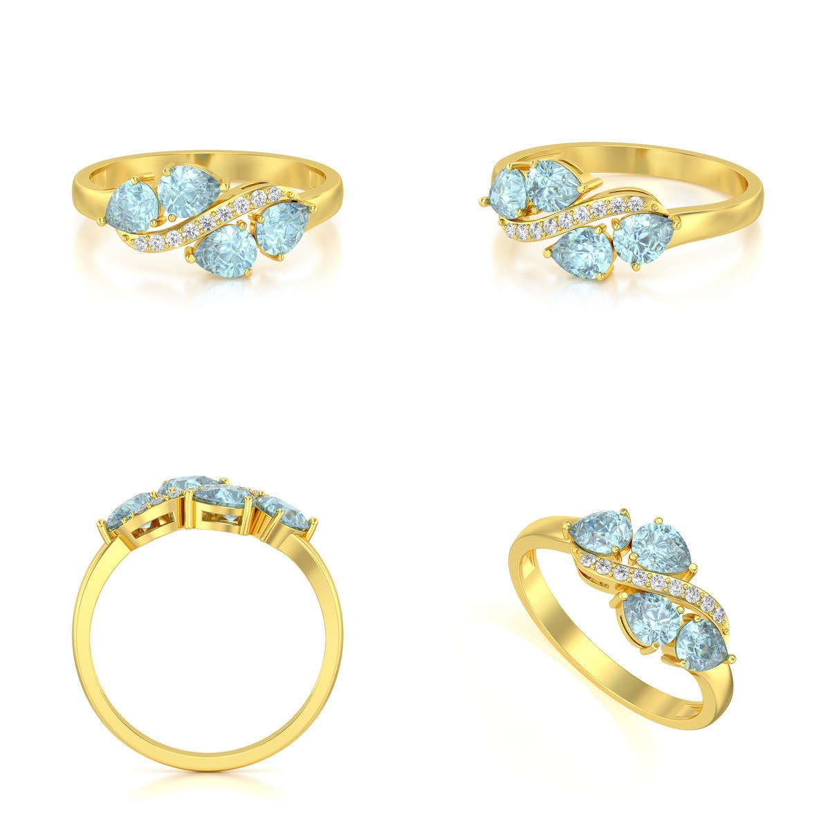 Bague ADEN Or 585 Jaune Aigue-Marine et diamants 2.414grs