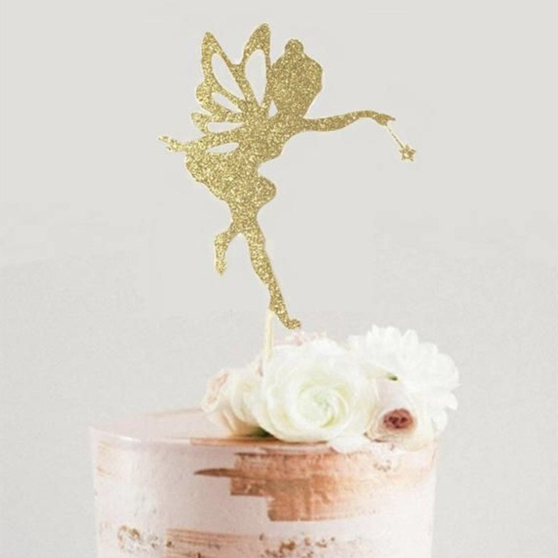 Kuchenstecker Fee Acryl Tortenstecker Topper Dekoration für Torten / Kuchen - Gold / Style 2