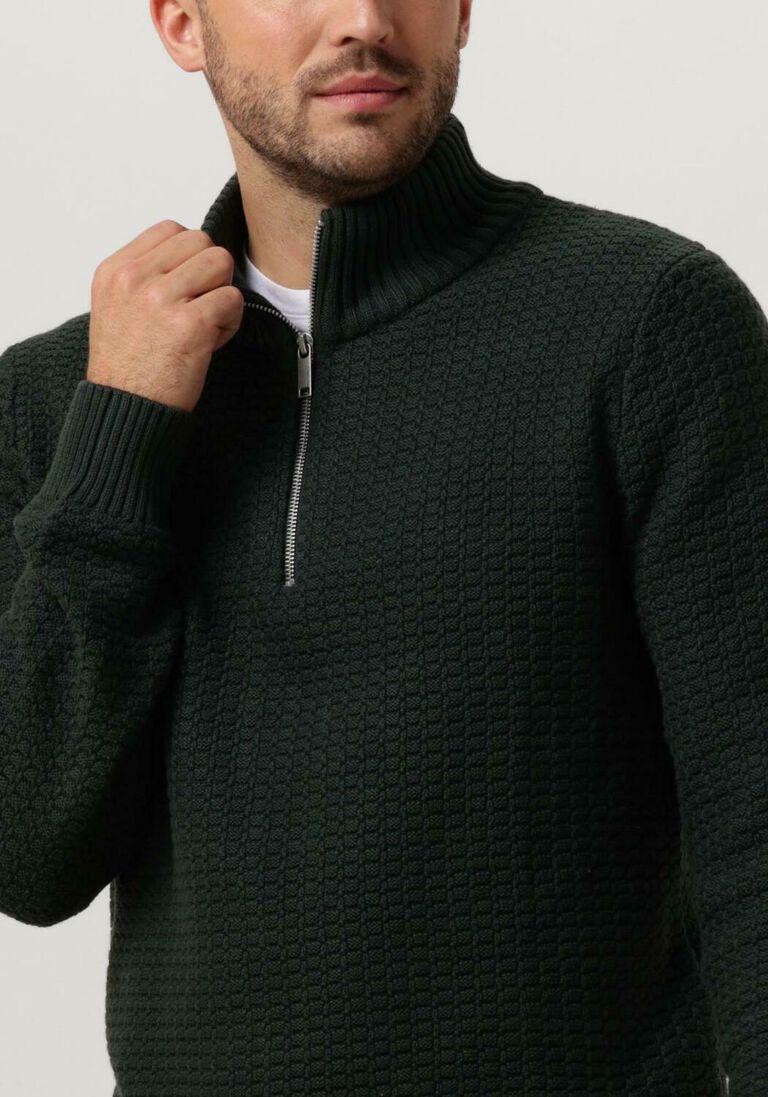SELECTED HOMME donkergroene selected homme trui slhthim ls knit structure half zip