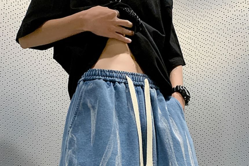 emeisa - Gewassen denim shorts met trekkoord in de taille
