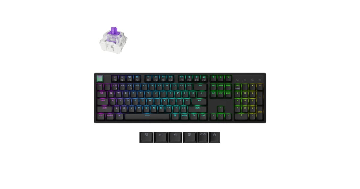 KeychronK10 HE-J1, toetsenbord  (Zwart, US lay-out, Gateron Double-Rail Magnetic Nebula, RGB leds, Cherry Double-shot PBT, hot swap, USB-C | 2.4 GHz | Bluetooth 5.1)