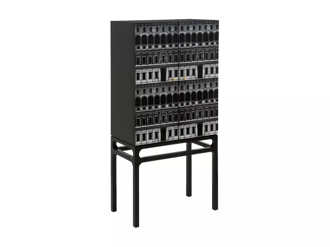 Armoire de salon 2 portes Blanc & Noir/Bois - VINTA