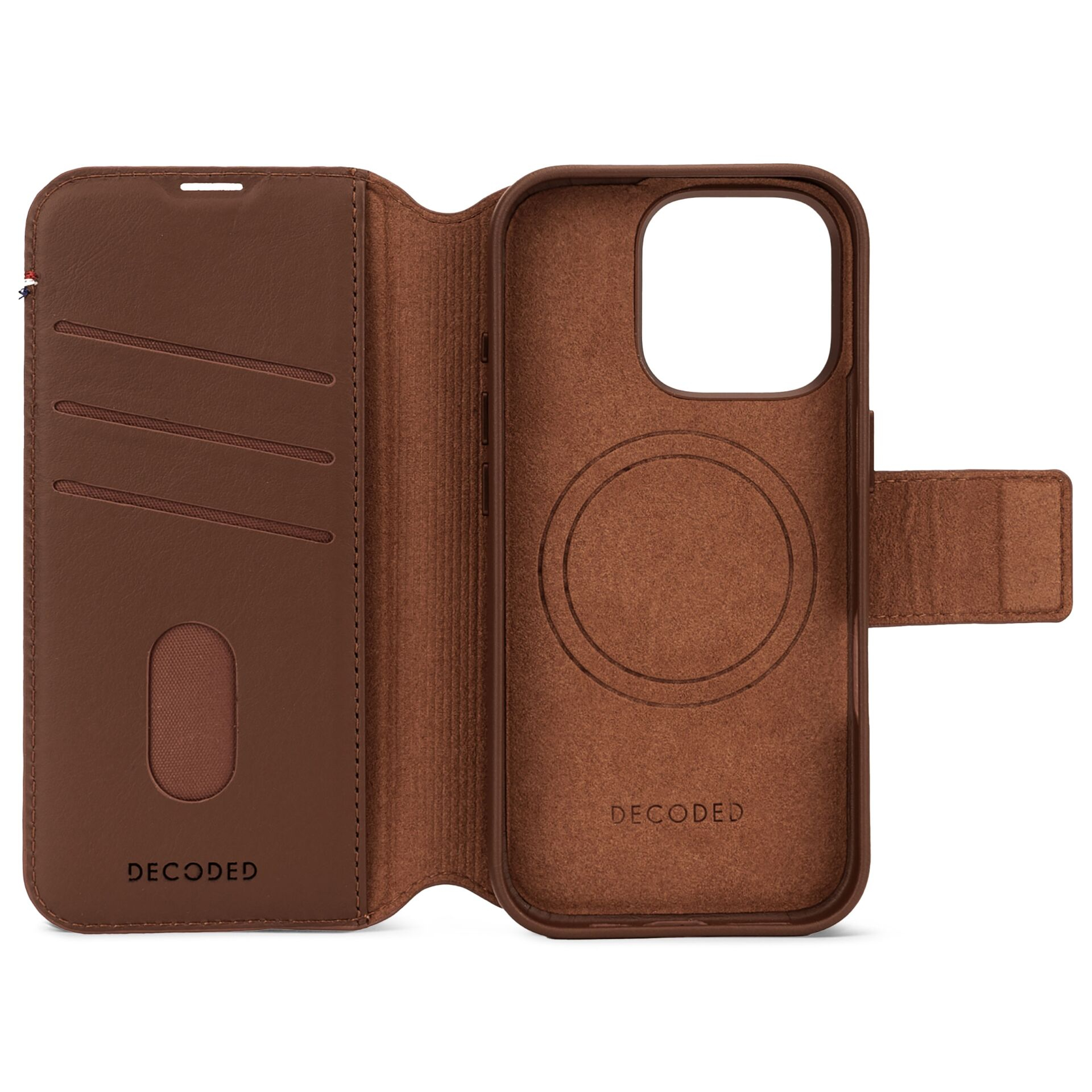 2in1 iPhone 16 Pro MagSafe Echtleder Magnet Wallet Case Tasche Flip Cover (D25IPO16PDW5TN) - Braun