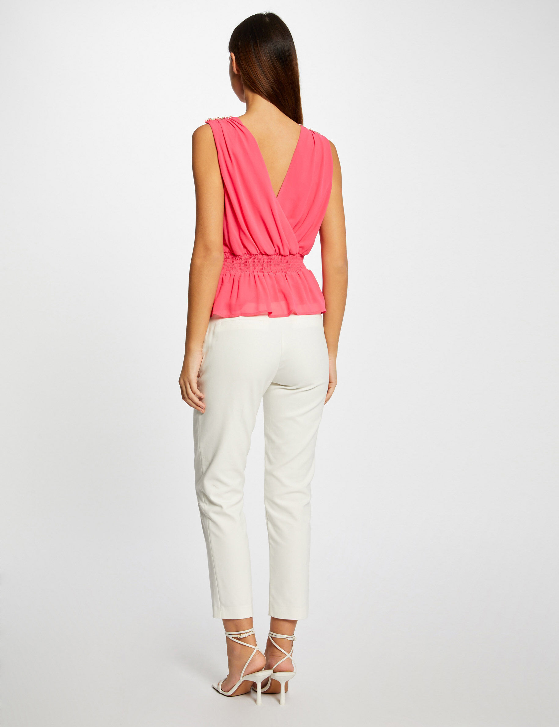 Blouse sans manches détails chaînes rose femme - rose