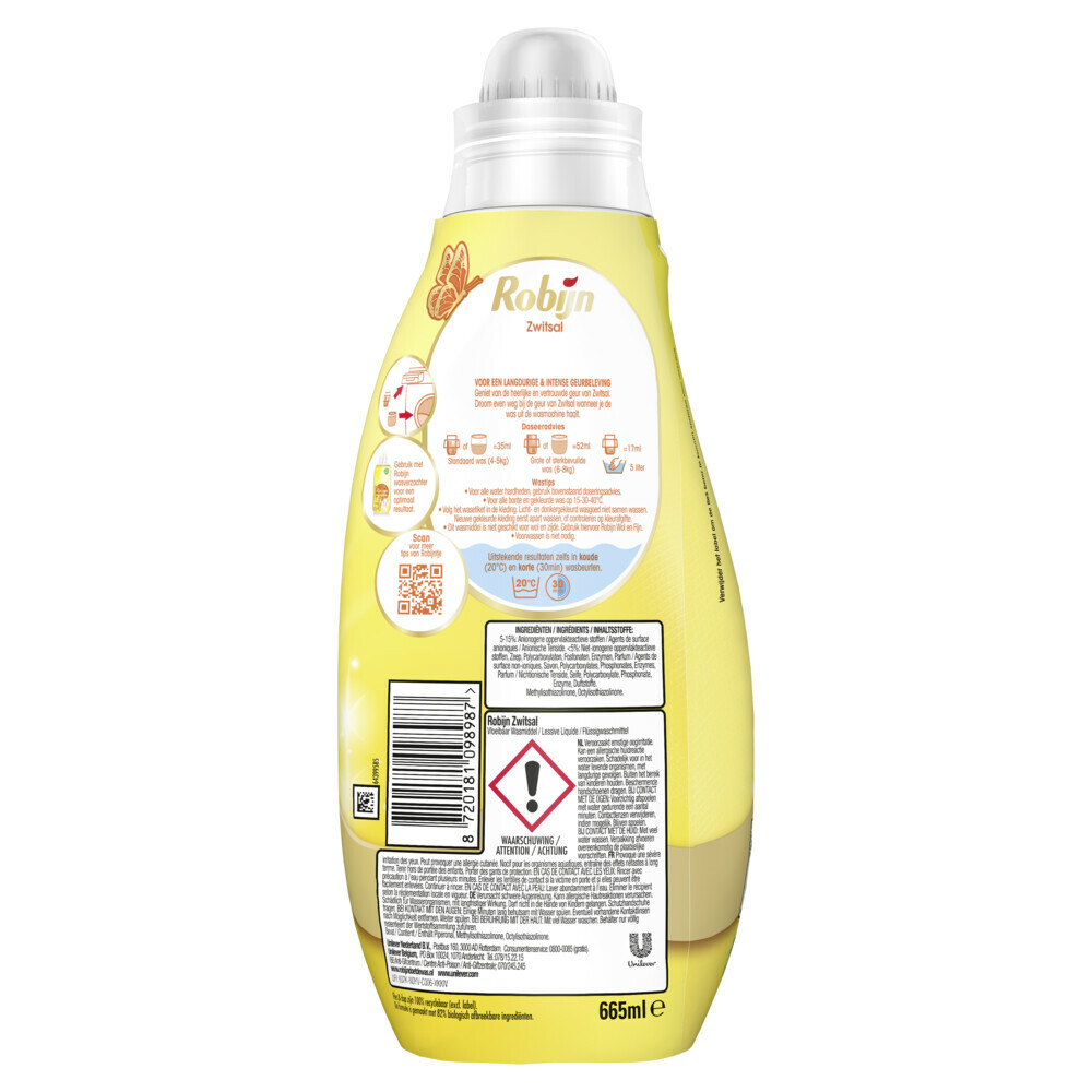 8x Robijn Klein & Krachtig Wasmiddel Zwitsalgeur 19 Wasbeurten665 ml