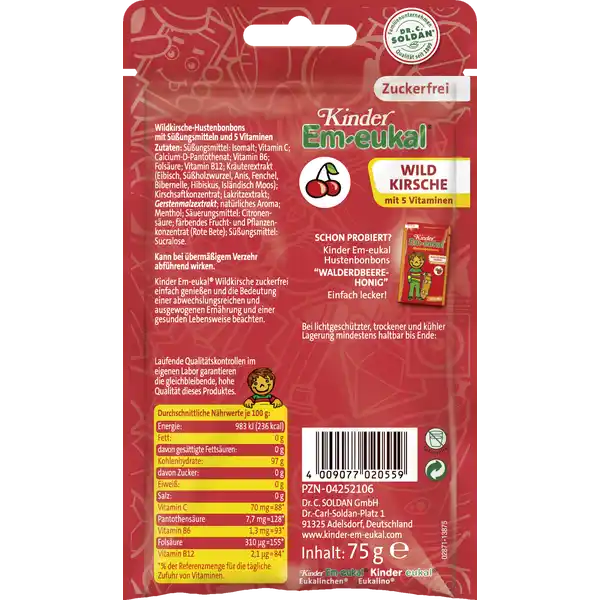 Wildkirsche-Hustenbonbons mit Süßungsmitteln und 5 Vitaminen