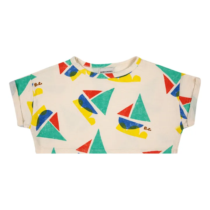 Bobo Choses Sweat Cropped Coton Bio Bateaux | Ecru