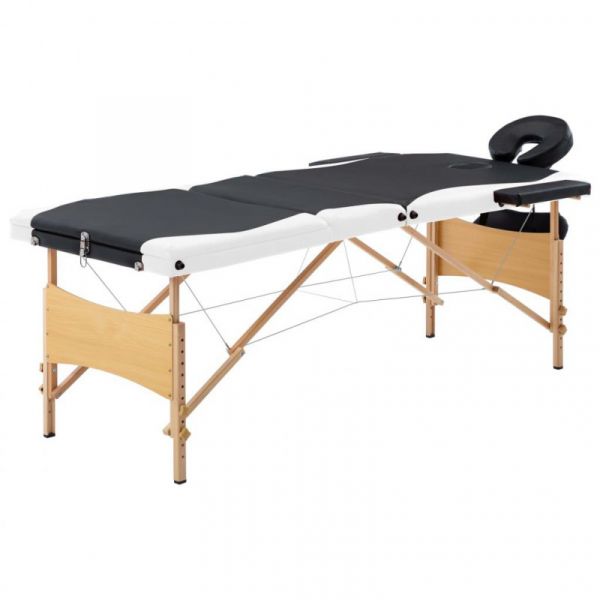 Mesa de Massagens Dobrável 3 Zonas Madeira Preto e Branco