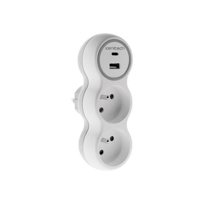 Zenitech - Biplite - 2 Chargeurs USB A+C - 16A+2.1A - Blanc