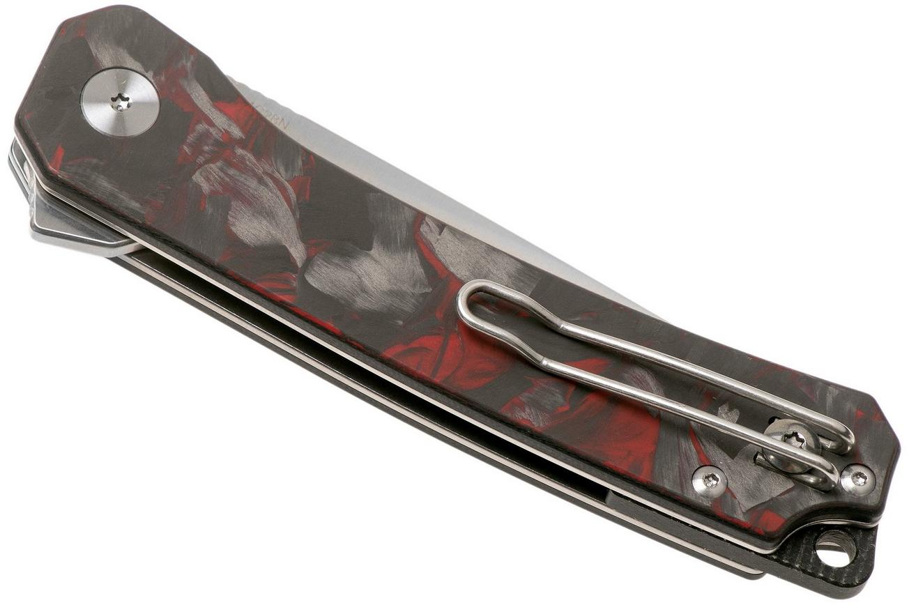 QSP Knife Osprey QS139-F1 Red Shredded Carbonfiber, Satin, zakmes
