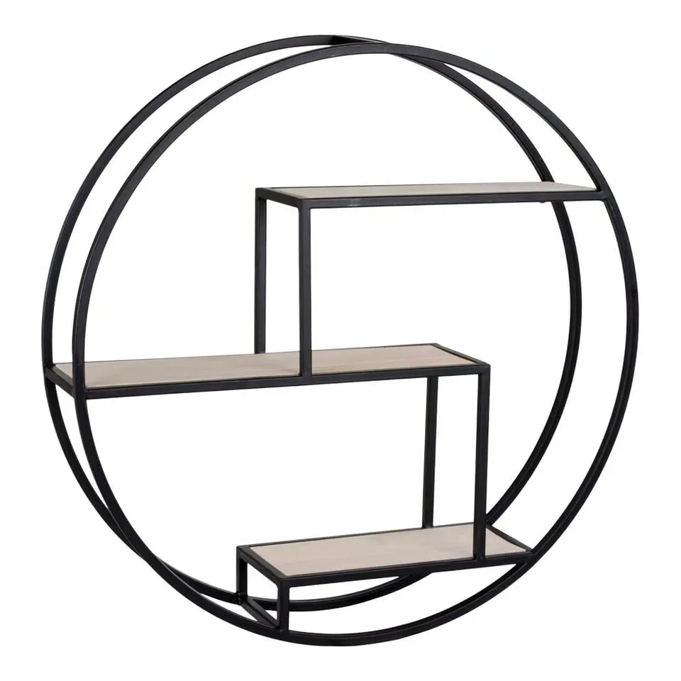 Wandplank Zwart Ø62cm - Metaal & Hout - Wandplank Rotterdam