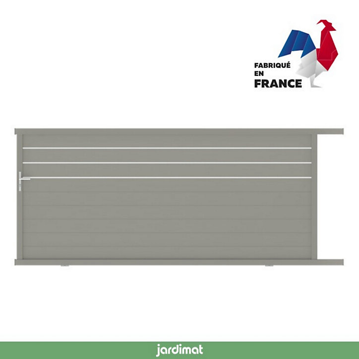 Portail Jardimat coulissant aluminium Alpes Trio gris quartz - 300 x h.160 cm