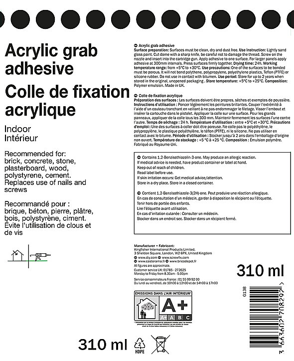 Colle à prise rapide pour intérieur 310 ml