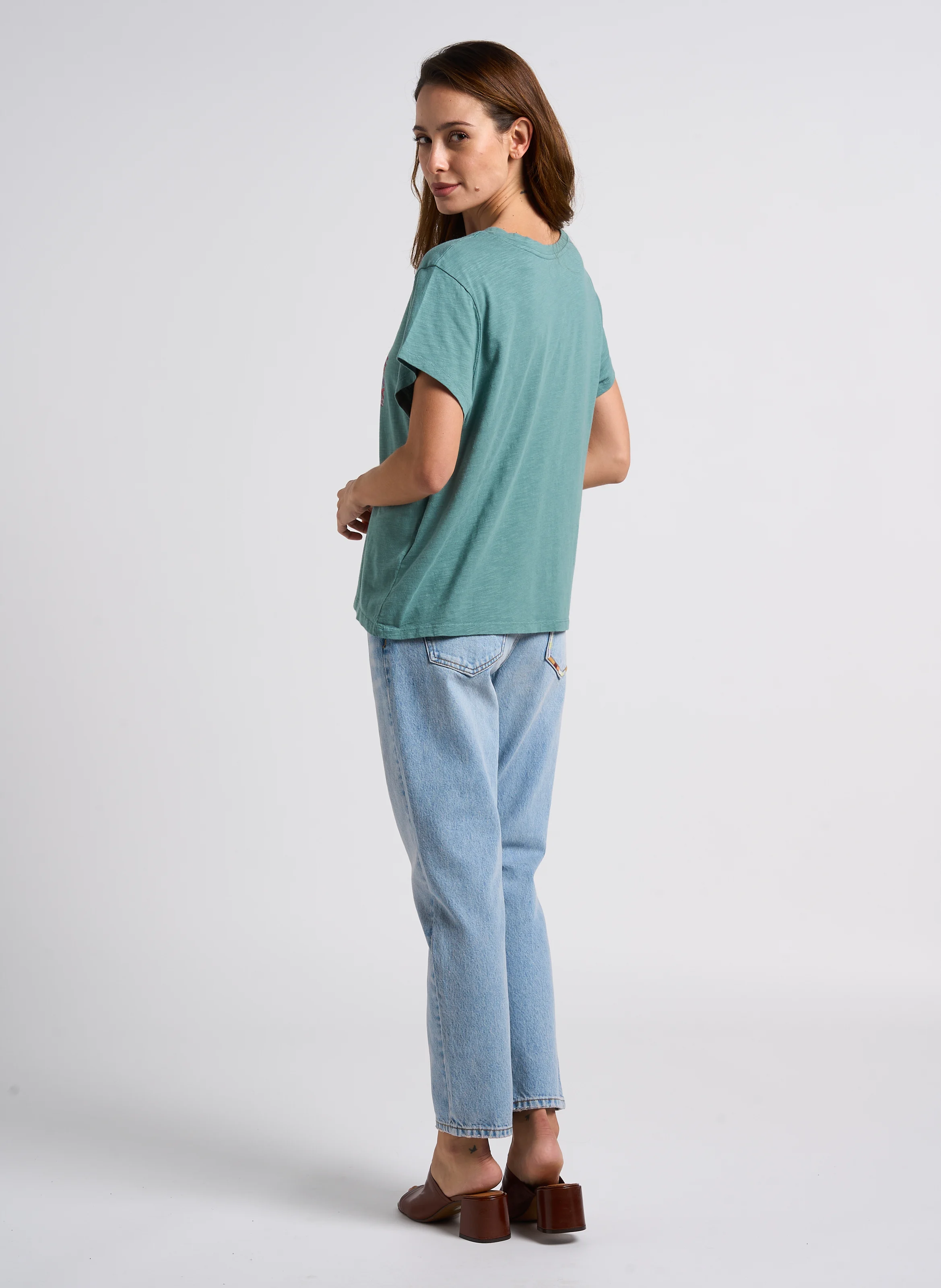 FULL - Jean mom brodé en coton| Bleu