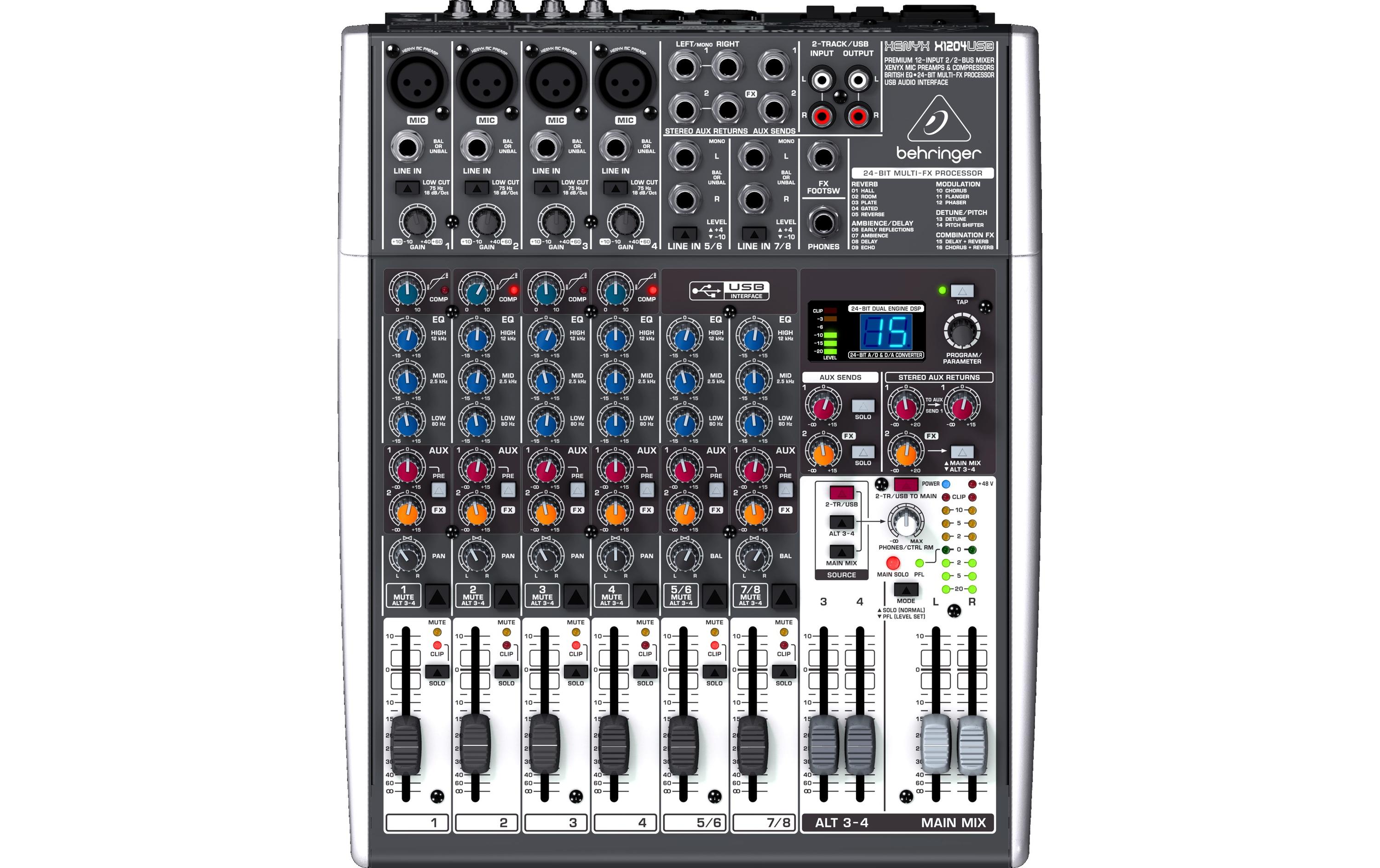 Mischpult XENYX X1204USB<br>12-Kanal Analogmischpult mit 24-Bit Multi-FX Processor und Audio Inteface