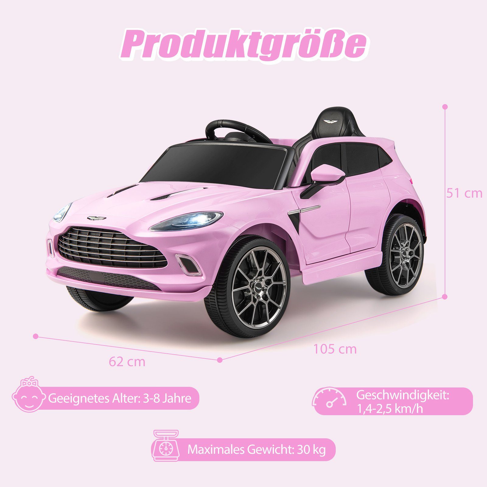 COSTWAY Elektro-Kinderauto 12V Aston Martin, mit verriegelbaren T&uuml;ren & LED